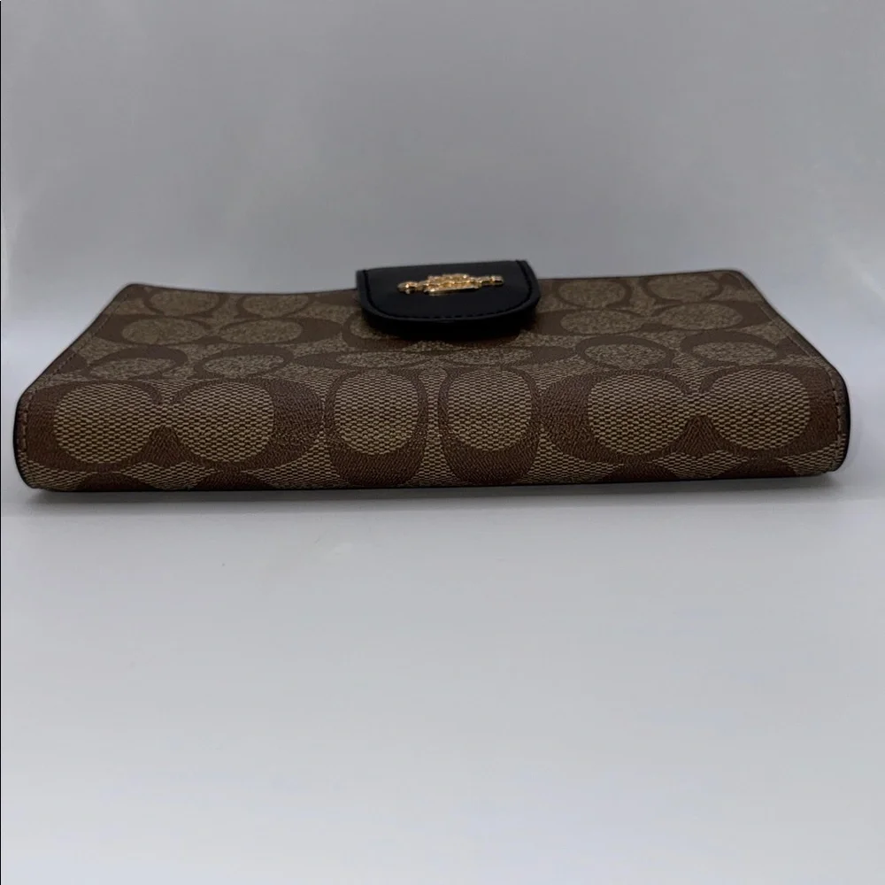 Coach Phone Wallet In Signature Canvas Khaki Black - Picture 3 of 8